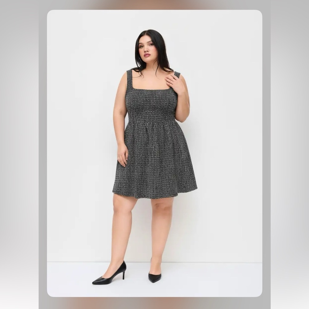 Cider TWEED U-NECKLINE SOLID MINI DRESS CURVE & PLUS SIE WOMEN DRESS 1XL